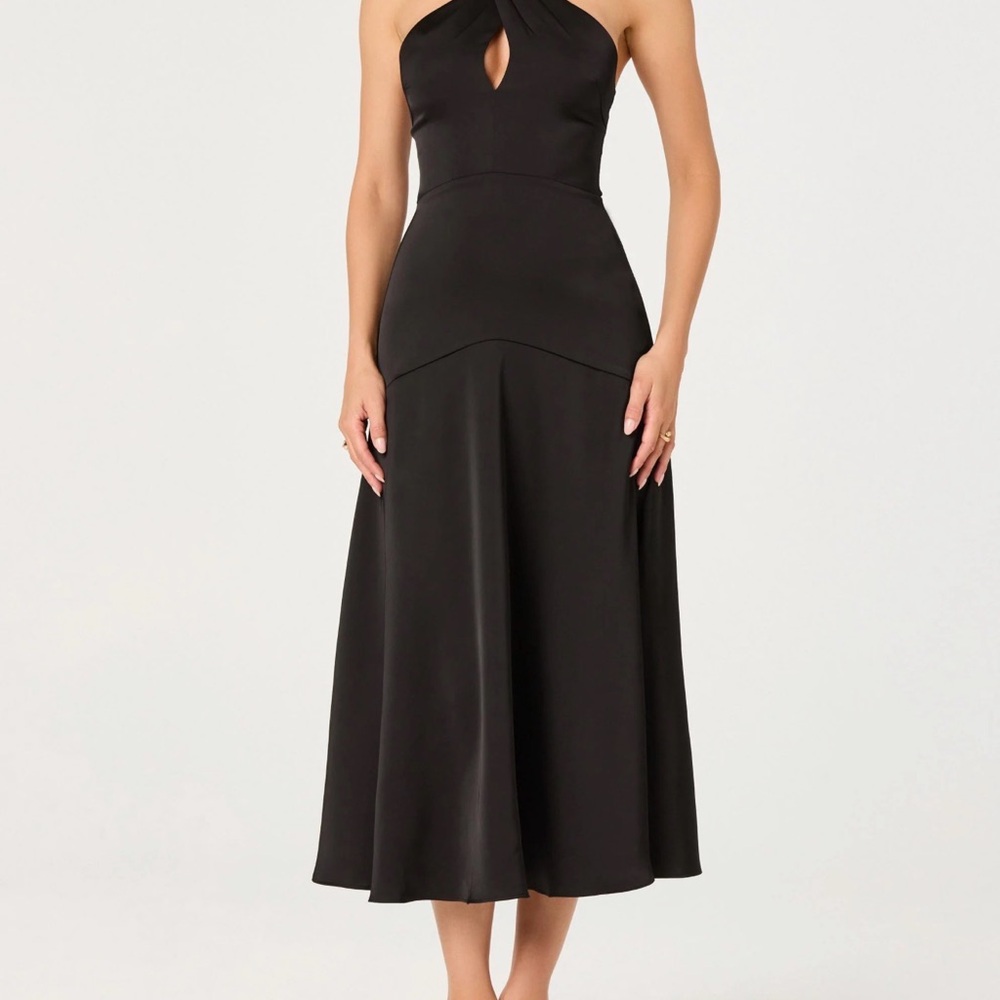 NWT Astr the Label Satin Crossover Halter Midi Dress